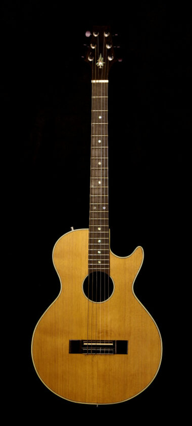 The Less Paul guitar, shaped like a Les Paul but with a bogus soundhole