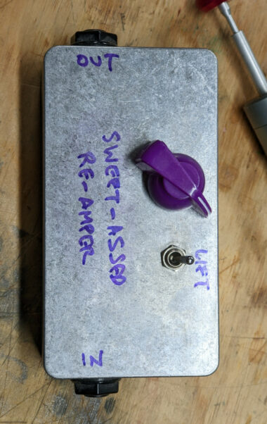 The Sweet-Assed Reamper pedal, undecorated with hand-written labels